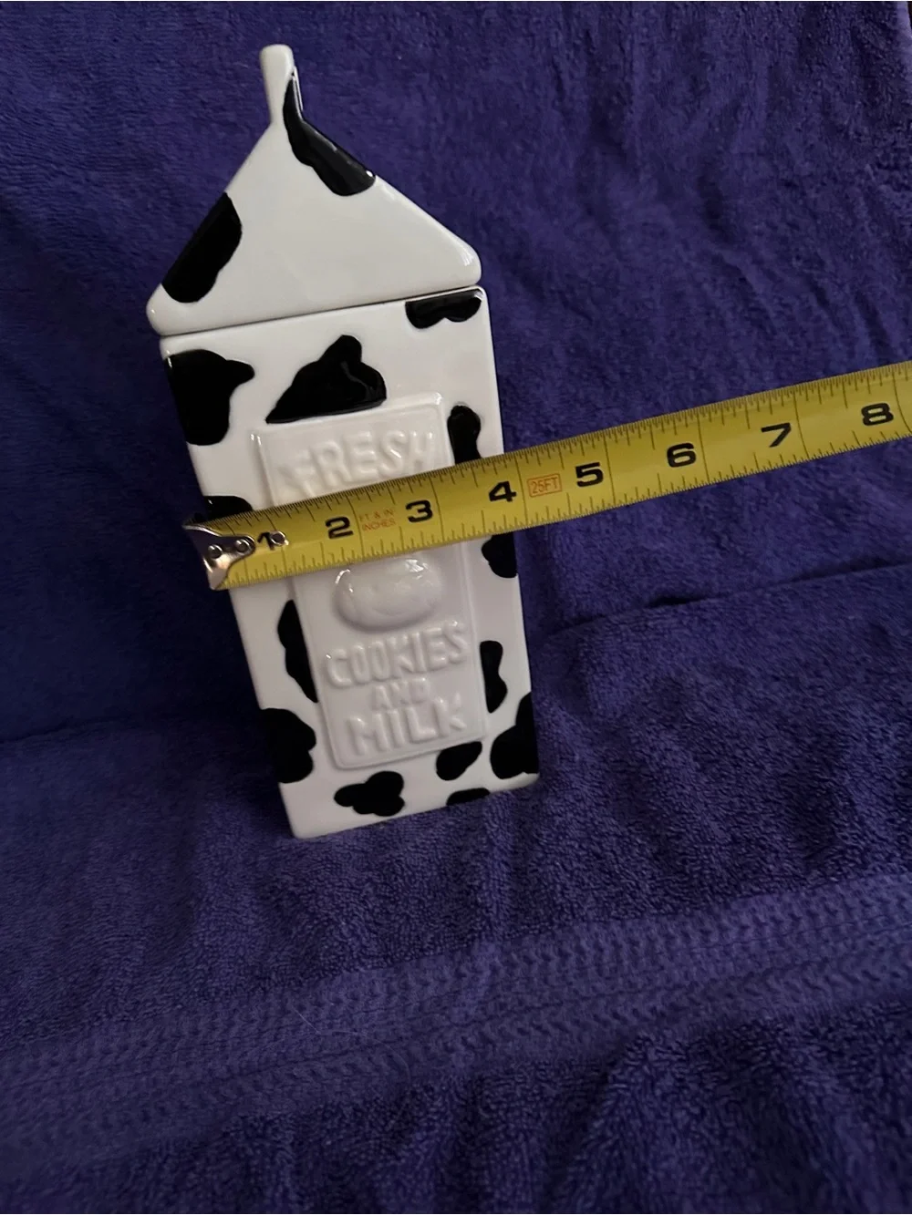 VTG Unique Houston Harvest Milk Carton Cow Print Cookie Jar Country Farmhouse